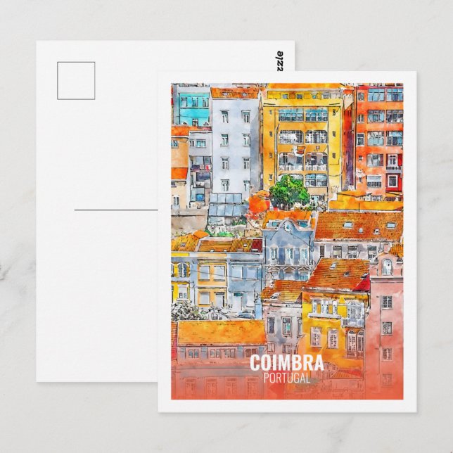 Coimbra Portugal Berühmte Wasserfarbskizze Postkarte (Vorne/Hinten)