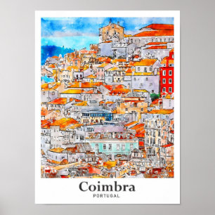 Coimbra Portugal Reisen Wasserfarbenhandzeichnung Poster