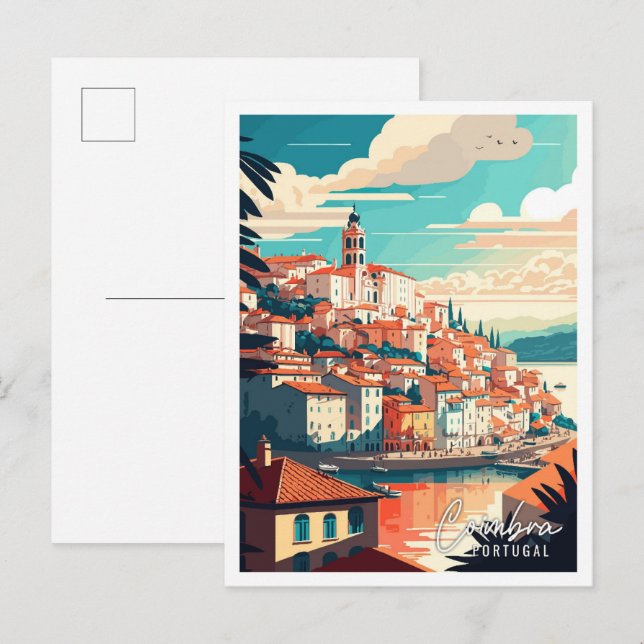 Coimbra Portugal Vintage Reise Illustration Postkarte (Vorne/Hinten)