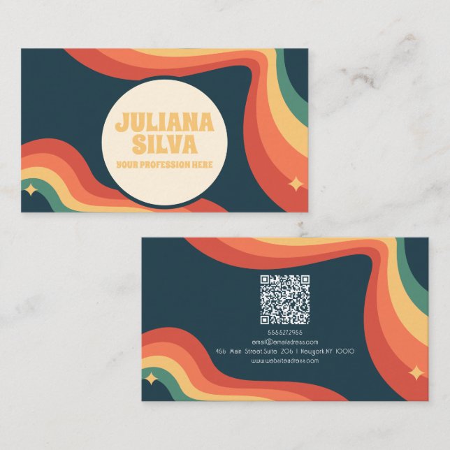 Coin arc-en-ciel rétro avec Carte de visite QR (Devant / Derrière)