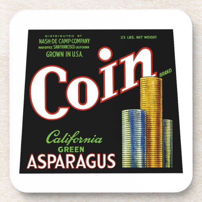 Coin California Asparagus Label Getränkeuntersetzer (Vorderseite)