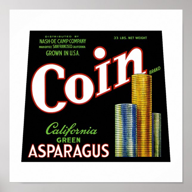 Coin California Asparagus Label Poster (Vorne)