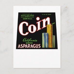 Coin California Asparagus Label Postkarte