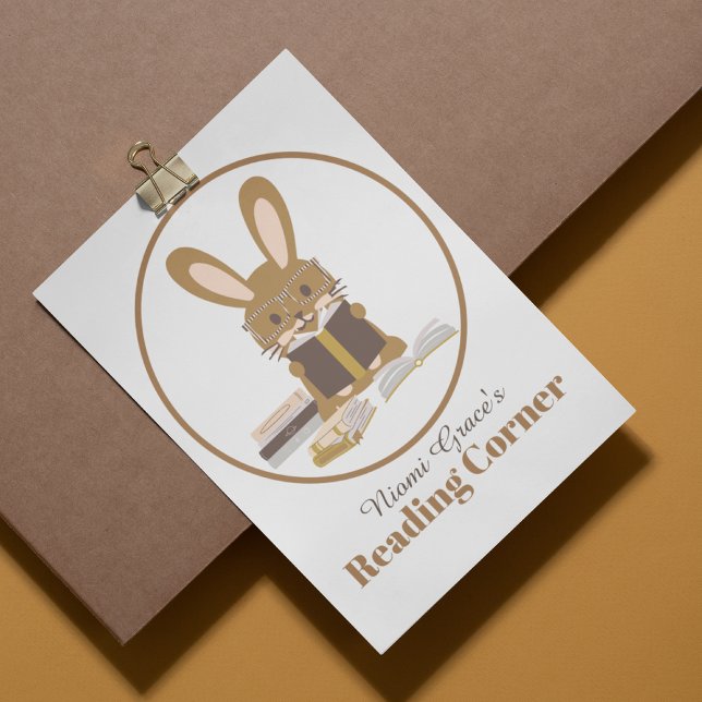 Coin lecture Animal Theme Livre Nook Poster (Personalized Bunny Animal Themed Poster Reading Corner Kids Read Books)