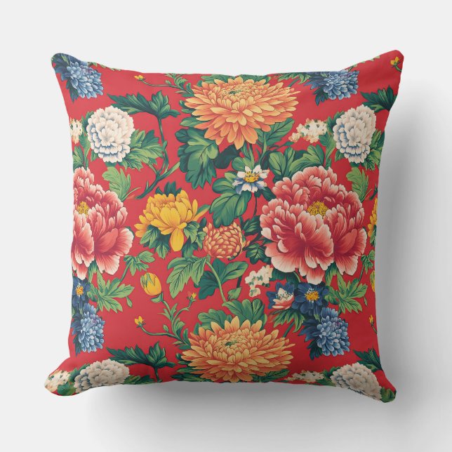 Coiorful Chinese Peony Floral Kissen (Vorderseite)