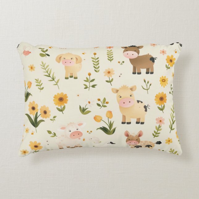 Cojín infantil de granja con animalitos y flores dekokissen (Vorderseite)
