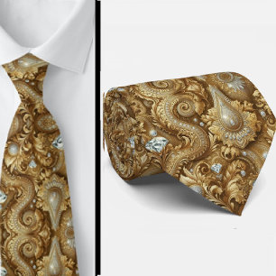 Col cravate 3D à motifs cachemire diamantés or et