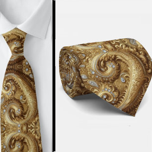 Col cravate 3D style diamant paisley or et blanc