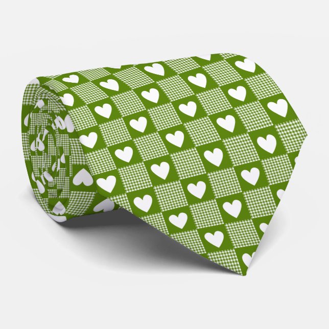 Col cravate à carreaux patchwork gingham vert avoc (Roulé)