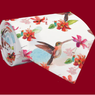 Col cravate à motif aquarelle florale rouge colibr