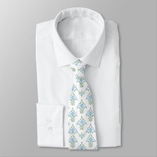 Col cravate à motif bleu vert blanc (Attaché)