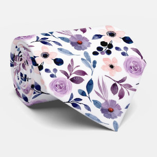 Col cravate à motif élégant de fleurs roses et vio