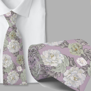 Col cravate à motif floral mauve poussiéreux grand
