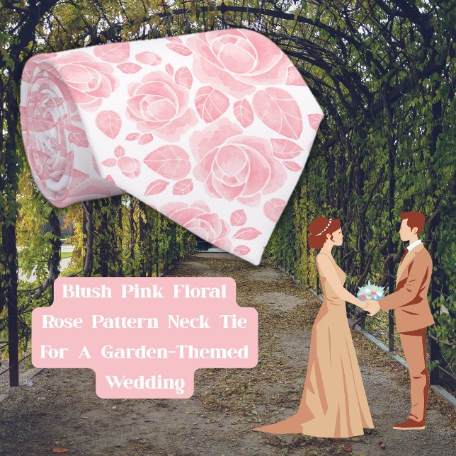 Col cravate à motif floral rose rose poudré (Blush Pink Floral Rose Pattern Neck Tie)