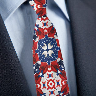 Col cravate à motif kaléidoscope Rouge Blanc et Bl