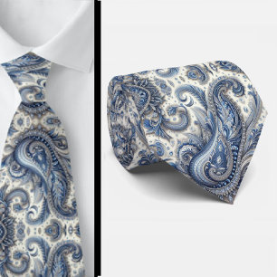 Col cravate à motifs Paisley en diamant bleu et bl