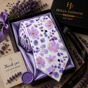 Col cravate aquarelle fleurs lavande violette