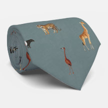 Col cravate bleu motif animaux de safari jungle