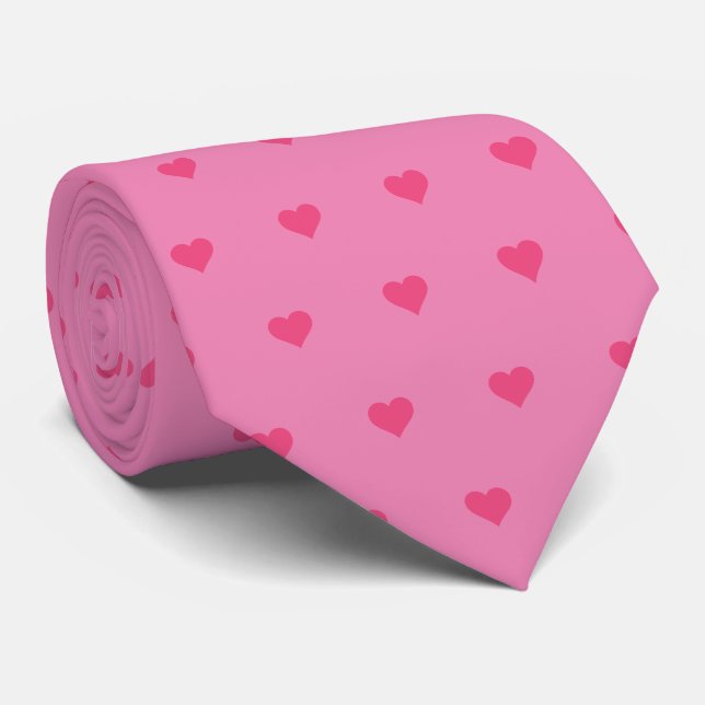 Col cravate coeurs roses (Roulé)