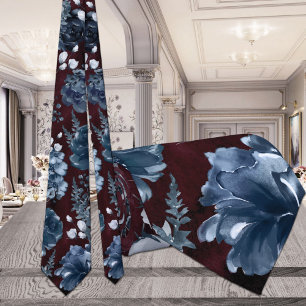 Col cravate de mariage fleurs de jardin bleu marin