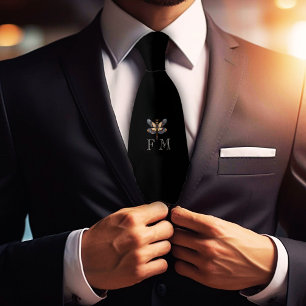 Col cravate élégant Monogramme Libellule sur fond