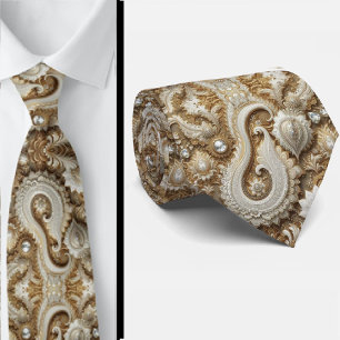 Col cravate en dentelle paisley diamant or et blan