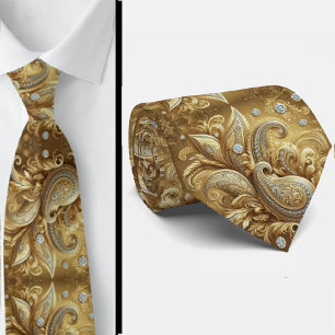 Col cravate en diamant paisley blanc et or de styl