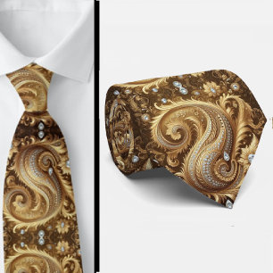 Col cravate en diamant paisley blanc et or de styl