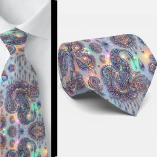 Col cravate en faux opale holographique paisley de
