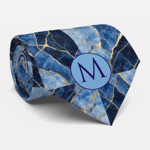 Col cravate en faux soie Monogram Marbre bleu +