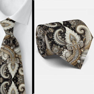 Col cravate en noir blanc or dentelle paisley diam