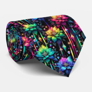 Col cravate flamboyant Fleurs arc-en-ciel et dia