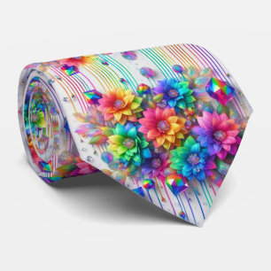 Col cravate flamboyant Fleurs et diamants arc-en