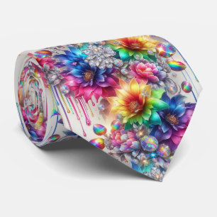 Col cravate flamboyant Fleurs et diamants arc-en
