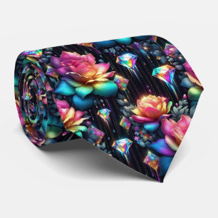 Col cravate flamboyant Fleurs et diamants arc-en