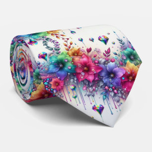 Col cravate flamboyant Fleurs et diamants arc-en