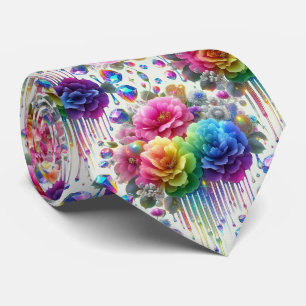 Col cravate flamboyant Fleurs et diamants arc-en