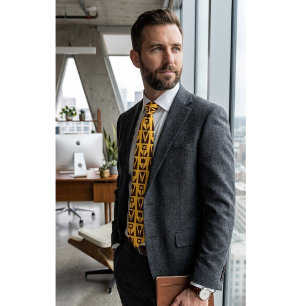 Col cravate homme jaune avec fleurs géométriques a