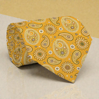 Col cravate jaune paisley rétro hippie