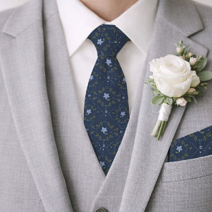 Col cravate mariage floral folk bleu marine