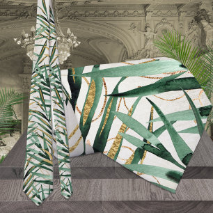 Col cravate mariage palme tropicale or feuilles de
