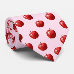 Col cravate motif aquarelle pomme rouge