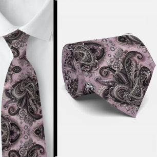 Col cravate noir lavande paisley diamant de luxe