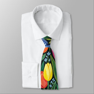 Col cravate papillons jardin de tulipes abstraites