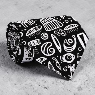 Col cravate personnalisé Doodles noir et blanc
