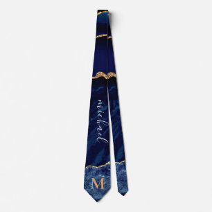 Col cravate personnalisée nom lettre or bleu marin