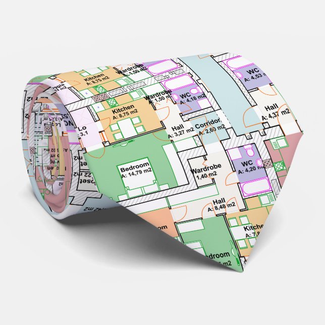 Col cravate pour hommes motif plan architectural (Roulé)