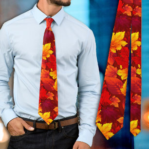 Col cravate remerciement feuilles rouges d'automne