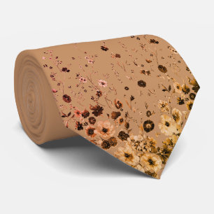 Col cravate taupe & sépia à motif floral aquarelle