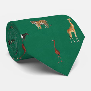Col cravate vert Kelly motif animaux de safari jun